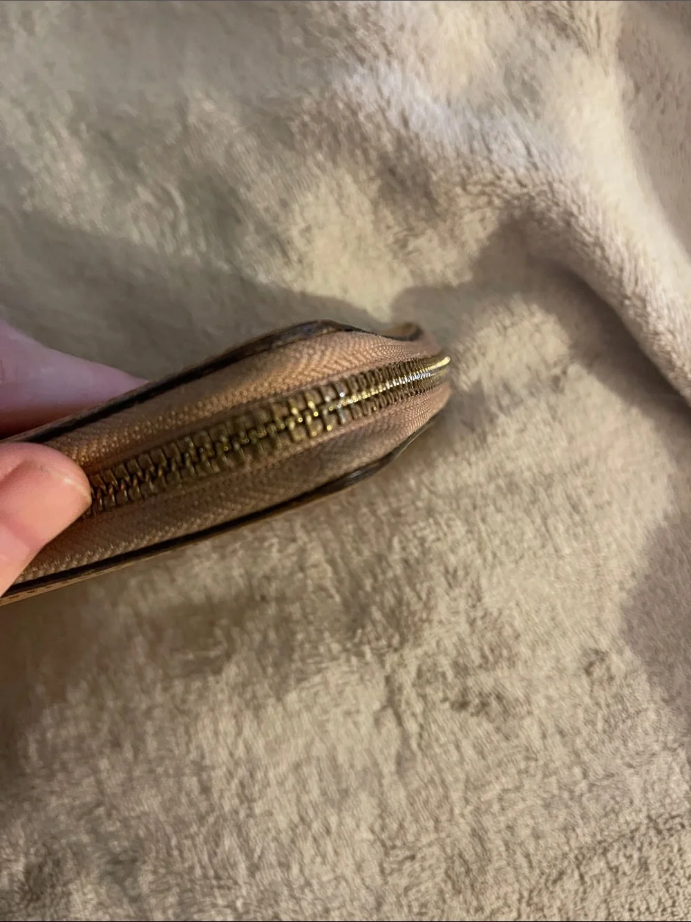 Tory Burch Camel/Tan Leather Zip Wallet with Gold Logo